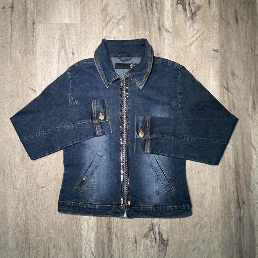 Clash Jeans Y2K Sequin Embellished Zip Up‎ Denim Jacket Vintage